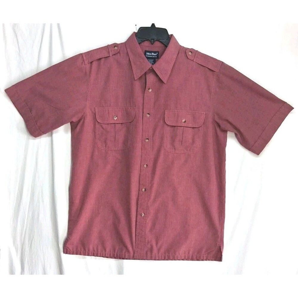 Vintage John Blair Mens Med Burgundy Shirt Pilot Military Epaulettes Streetwear